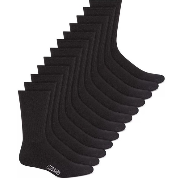 Club Room Men's Solid Black‎ 12 Pack Crew Cushioned Socks Sz 10-13 - Picture 1 of 6